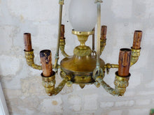 Load image into Gallery viewer, Antique French 6 Arms Church Religious Ormolu Bronze Chandelier Ceiling 19TH
