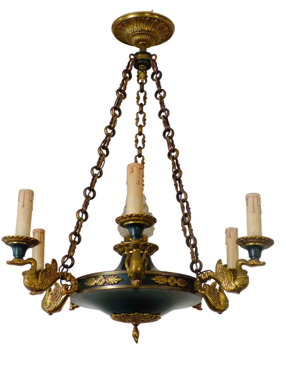 Antique French 6 Arms Ormolu Bronze Brass Tole Chandelier Ceiling Empire 1930 #1