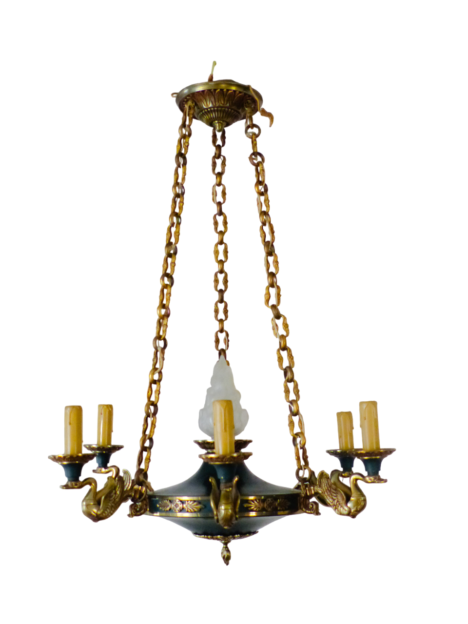 Antique French 6 Arms Ormolu Bronze Brass Tole Chandelier Ceiling Empire 1930 #2