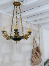 Load image into Gallery viewer, Antique French 6 Arms Ormolu Bronze Brass Tole Chandelier Ceiling Empire 1930 #2
