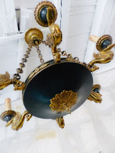 Load image into Gallery viewer, Antique French 6 Arms Ormolu Bronze Brass Tole Chandelier Ceiling Empire 1930 #1
