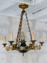 Load image into Gallery viewer, Antique French 6 Arms Ormolu Bronze Brass Tole Chandelier Ceiling Empire 1930 #1
