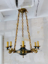 Load image into Gallery viewer, Antique French 6 Arms Ormolu Bronze Brass Tole Chandelier Ceiling Empire 1930 #2
