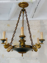 Load image into Gallery viewer, Antique French 6 Arms Ormolu Bronze Brass Tole Chandelier Ceiling Empire 1930 #1
