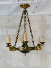 Load image into Gallery viewer, Antique French 6 Arms Ormolu Bronze Brass Tole Chandelier Ceiling Empire 1930 #1
