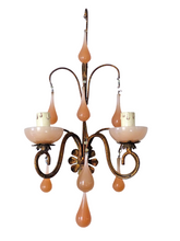 Load image into Gallery viewer, MURANO Antique Wall Light Peachy Pink Opaline Drops Cup Bead 1930 Chandelier
