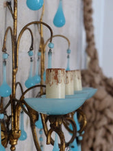 Load image into Gallery viewer, MURANO 1930 Antique PAIR Wall Light Aqua Blue Opaline Drops Cup Bead Chandelier
