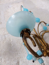 Load image into Gallery viewer, MURANO 1930 Antique PAIR Wall Light Aqua Blue Opaline Drops Cup Bead Chandelier
