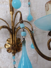 Load image into Gallery viewer, MURANO 1930 Antique PAIR Wall Light Aqua Blue Opaline Drops Cup Bead Chandelier
