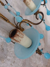 Load image into Gallery viewer, MURANO 1930 Antique PAIR Wall Light Aqua Blue Opaline Drops Cup Bead Chandelier
