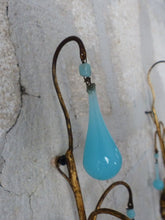 Load image into Gallery viewer, MURANO 1930 Antique PAIR Wall Light Aqua Blue Opaline Drops Cup Bead Chandelier
