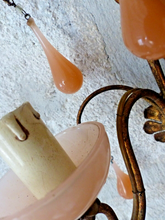 Load image into Gallery viewer, MURANO Antique Wall Light Peachy Pink Opaline Drops Cup Bead 1930 Chandelier
