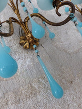 Load image into Gallery viewer, MURANO 1930 Antique PAIR Wall Light Aqua Blue Opaline Drops Cup Bead Chandelier
