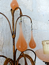 Load image into Gallery viewer, MURANO Antique Wall Light Peachy Pink Opaline Drops Cup Bead 1930 Chandelier
