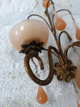 Load image into Gallery viewer, MURANO Antique Wall Light Peachy Pink Opaline Drops Cup Bead 1930 Chandelier
