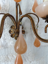 Load image into Gallery viewer, MURANO Antique Wall Light Peachy Pink Opaline Drops Cup Bead 1930 Chandelier
