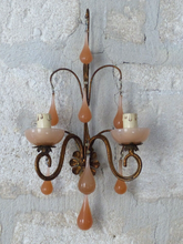 Load image into Gallery viewer, MURANO Antique Wall Light Peachy Pink Opaline Drops Cup Bead 1930 Chandelier
