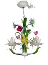 Load image into Gallery viewer, 60&#39;s Charming Florentine Chandelier Enameled Metal Tole Flowers Italian Ceiling
