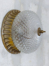 Load image into Gallery viewer, Gorgeous PAIR Mid-century Gilded Bronze Diamond Glass Ceiling Wall Light 1970
