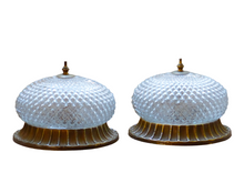 Load image into Gallery viewer, Gorgeous PAIR Mid-century Gilded Bronze Diamond Glass Ceiling Wall Light 1970
