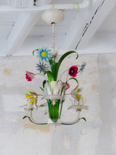 Load image into Gallery viewer, 60&#39;s Charming Florentine Chandelier Enameled Metal Tole Flowers Italian Ceiling
