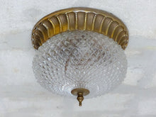 Load image into Gallery viewer, Gorgeous PAIR Mid-century Gilded Bronze Diamond Glass Ceiling Wall Light 1970
