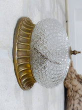 Load image into Gallery viewer, Gorgeous PAIR Mid-century Gilded Bronze Diamond Glass Ceiling Wall Light 1970
