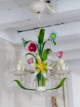 Load image into Gallery viewer, 60&#39;s Charming Florentine Chandelier Enameled Metal Tole Flowers Italian Ceiling
