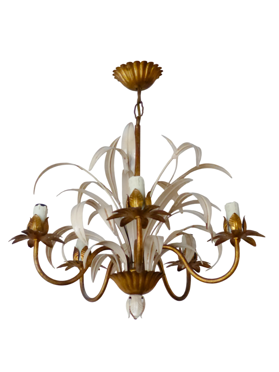 Vintage Gilded Enameled Flower Chandelier Ceiling Regency Mid Century HANS KOGL