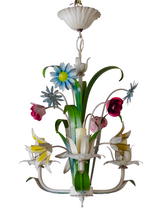 Load image into Gallery viewer, 60&#39;s Charming Florentine Chandelier Enameled Metal Tole Flower Italian Ceiling 2
