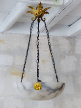 Load image into Gallery viewer, 1900 Gorgeous Antique French Alabaster Pendant Chandelier Ceiling Gilded Bronze
