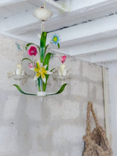 Load image into Gallery viewer, 60&#39;s Charming Florentine Chandelier Enameled Metal Tole Flower Italian Ceiling 2
