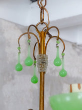 Load image into Gallery viewer, RARE Antique Chandelier Green Opaline Drops Cup Beads 1930 MURANO 5 lights
