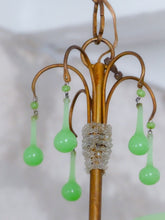 Load image into Gallery viewer, RARE Antique Chandelier Green Opaline Drops Cup Beads 1930 MURANO 5 lights
