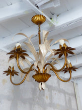 Load image into Gallery viewer, Vintage Gilded Enameled Flower Chandelier Ceiling Regency Mid Century HANS KOGL
