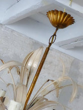 Load image into Gallery viewer, Vintage Gilded Enameled Flower Chandelier Ceiling Regency Mid Century HANS KOGL
