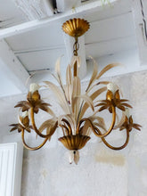 Load image into Gallery viewer, Vintage Gilded Enameled Flower Chandelier Ceiling Regency Mid Century HANS KOGL
