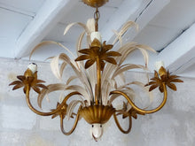 Load image into Gallery viewer, Vintage Gilded Enameled Flower Chandelier Ceiling Regency Mid Century HANS KOGL
