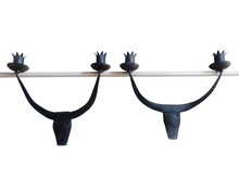 Load image into Gallery viewer, Vintage Brutalist Pair Wrought Iron Wall Light Sconce 1970 BULL head Rare French
