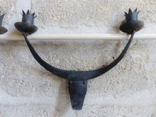 Load image into Gallery viewer, Vintage Brutalist Pair Wrought Iron Wall Light Sconce 1970 BULL head Rare French
