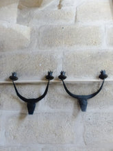 Load image into Gallery viewer, Vintage Brutalist Pair Wrought Iron Wall Light Sconce 1970 BULL head Rare French
