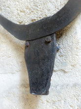 Load image into Gallery viewer, Vintage Brutalist Pair Wrought Iron Wall Light Sconce 1970 BULL head Rare French
