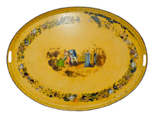 Load image into Gallery viewer, 30&quot; Antique 19th C. French Victorian Hand Painted Tole Metal Toleware Oval Tray
