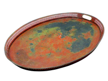 Load image into Gallery viewer, Antique 19th C. French Victorian Hand Painted Tole Metal Toleware Oval Tray Red
