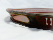 Load image into Gallery viewer, Antique 19th C. French Victorian Hand Painted Tole Metal Toleware Oval Tray Red
