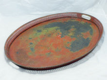 Load image into Gallery viewer, Antique 19th C. French Victorian Hand Painted Tole Metal Toleware Oval Tray Red
