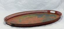 Load image into Gallery viewer, Antique 19th C. French Victorian Hand Painted Tole Metal Toleware Oval Tray Red
