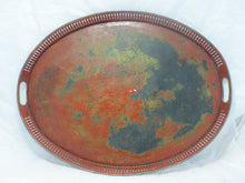 Load image into Gallery viewer, Antique 19th C. French Victorian Hand Painted Tole Metal Toleware Oval Tray Red
