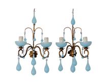 Load image into Gallery viewer, MURANO Antique PAIR Wall Light Aqua Blue Opaline Drops Cup 1930 Chandelier Bead3
