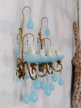 Load image into Gallery viewer, MURANO Antique PAIR Wall Light Aqua Blue Opaline Drops Cup 1930 Chandelier Bead3
